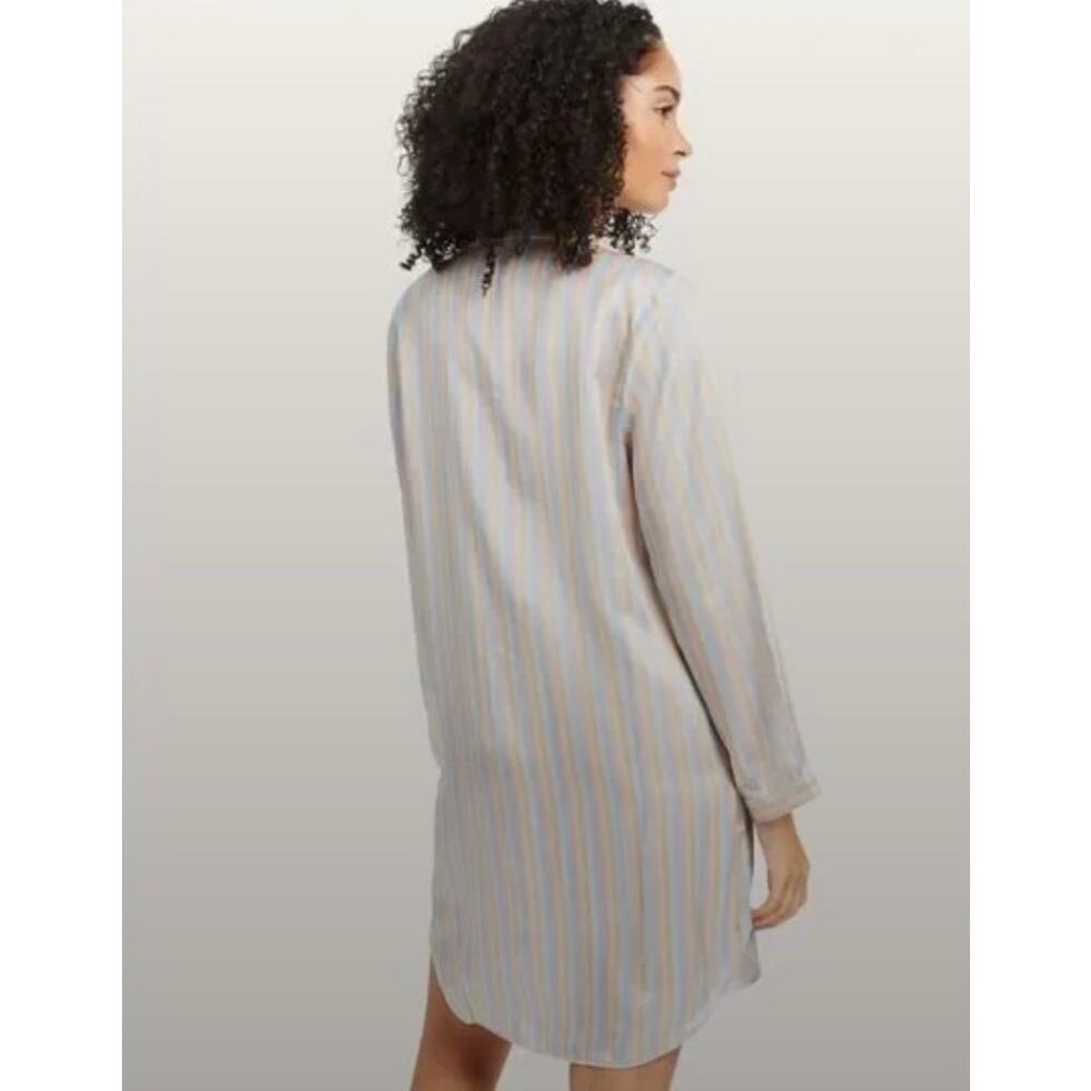 Morgan Lane Womens L Sherbert Striped Silk Jillian Button Up Night Shirt PJ's - Picture 2 of 7